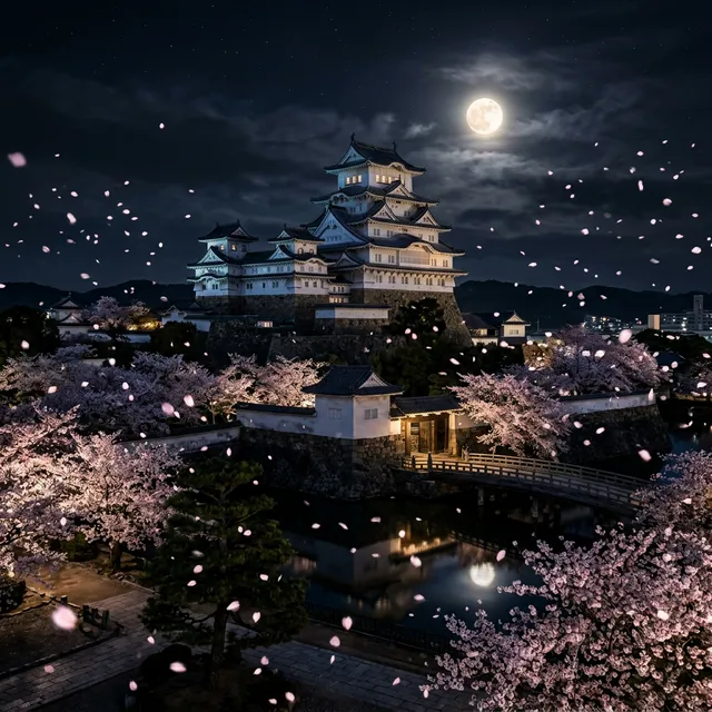 Japanische Burg bei Nacht